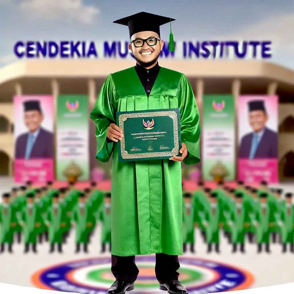 DALL·E 2024-10-19 09.41.07 - A full-body, high-definition, realistic photo of a Muslim man wearing a green graduation gown (toga) and a traditional Indonesian cap (peci), proudly