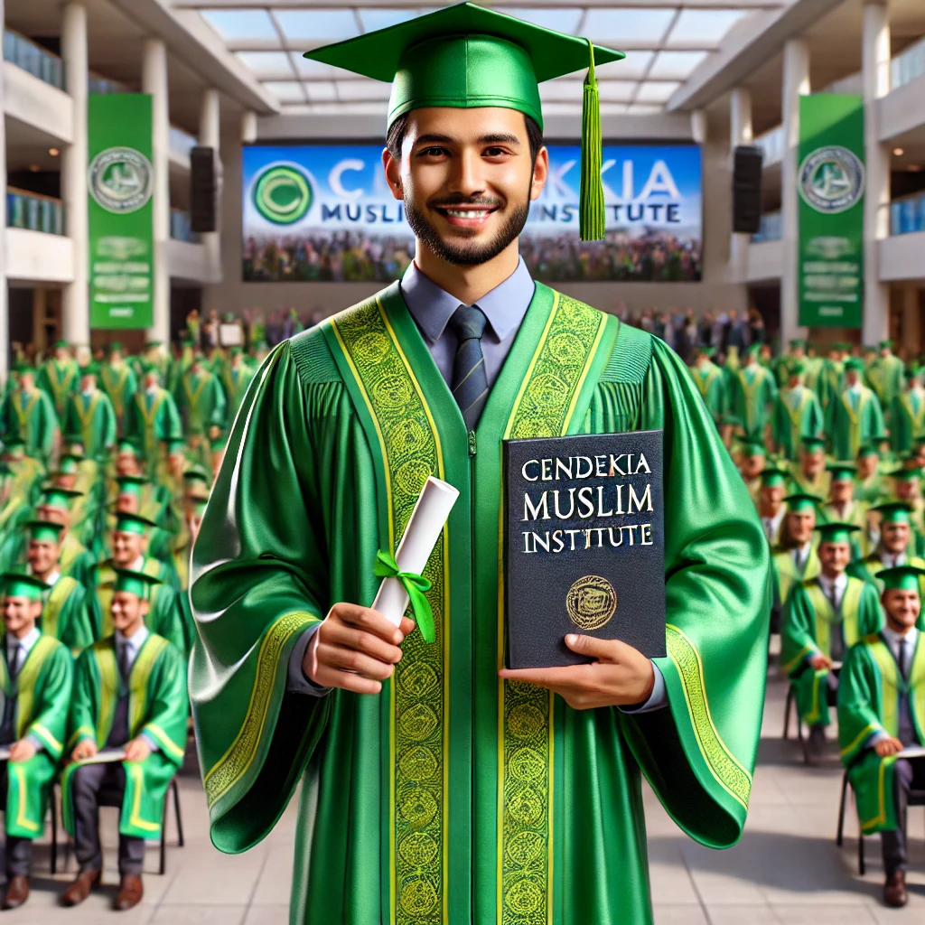 DALL·E 2024-10-19 09.43.40 - A high-definition, full-body realistic photo of a Muslim man wearing a green graduation gown similar to the one shown in the image with green accents