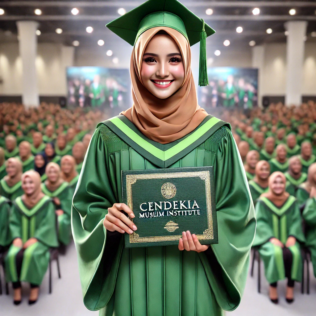 DALL·E 2024-10-19 09.44.26 - A high-definition, full-body realistic photo of a Muslim woman wearing a green graduation gown (toga) and a hijab, similar in style to the one shown i